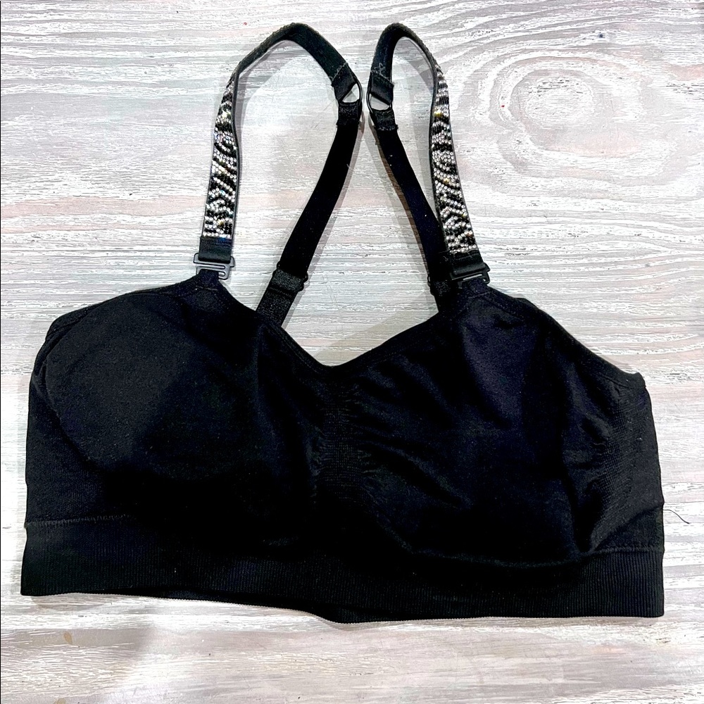 Rhinestone strap black padded bralette /mini cami w/ removable pads one size